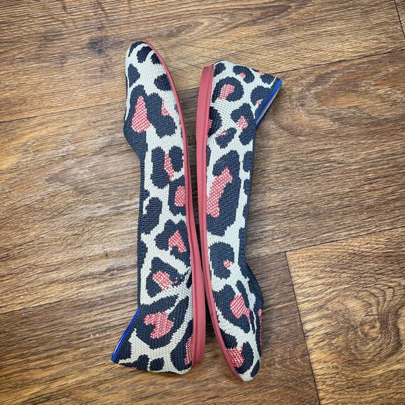Rothy's Shoes Women's Red Cat Leopard Print Ballet Slip On Flats W 8.5 - Picture 6 of 16